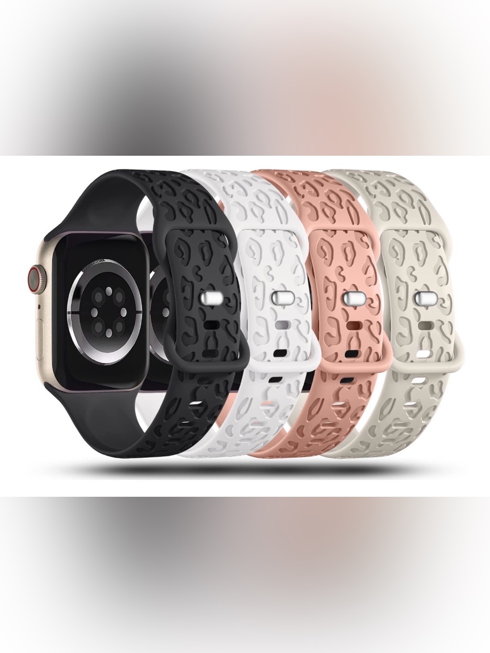 Brand New 4 pcSilicone Leopard Cutout Apple Watch Band - Black, White, Rose Gold
